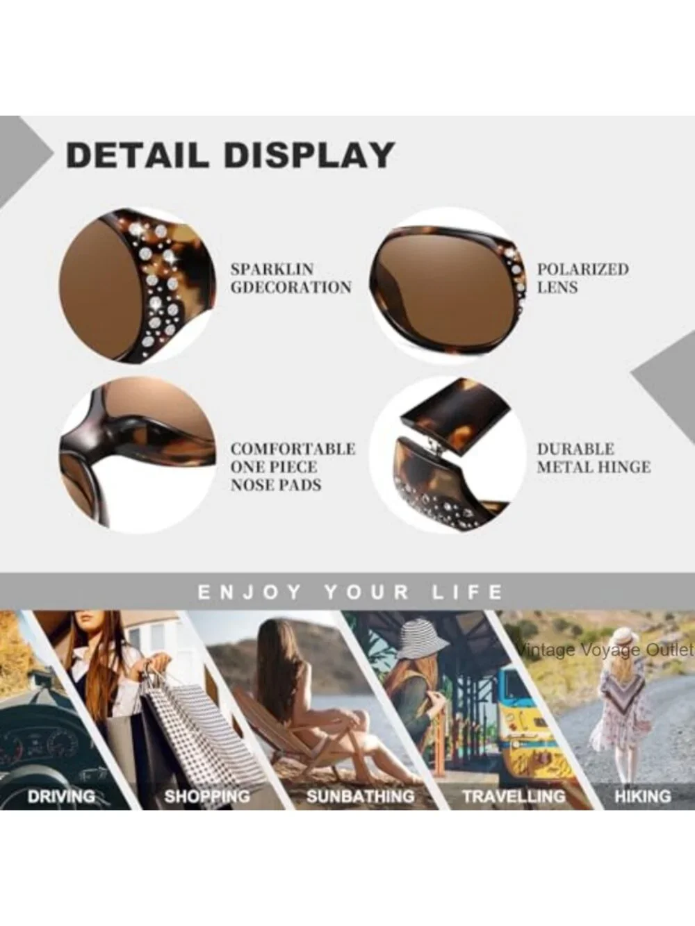Women's Polarized Wrap Around Sunglasses with Rhinestones UV400 Protection Oval